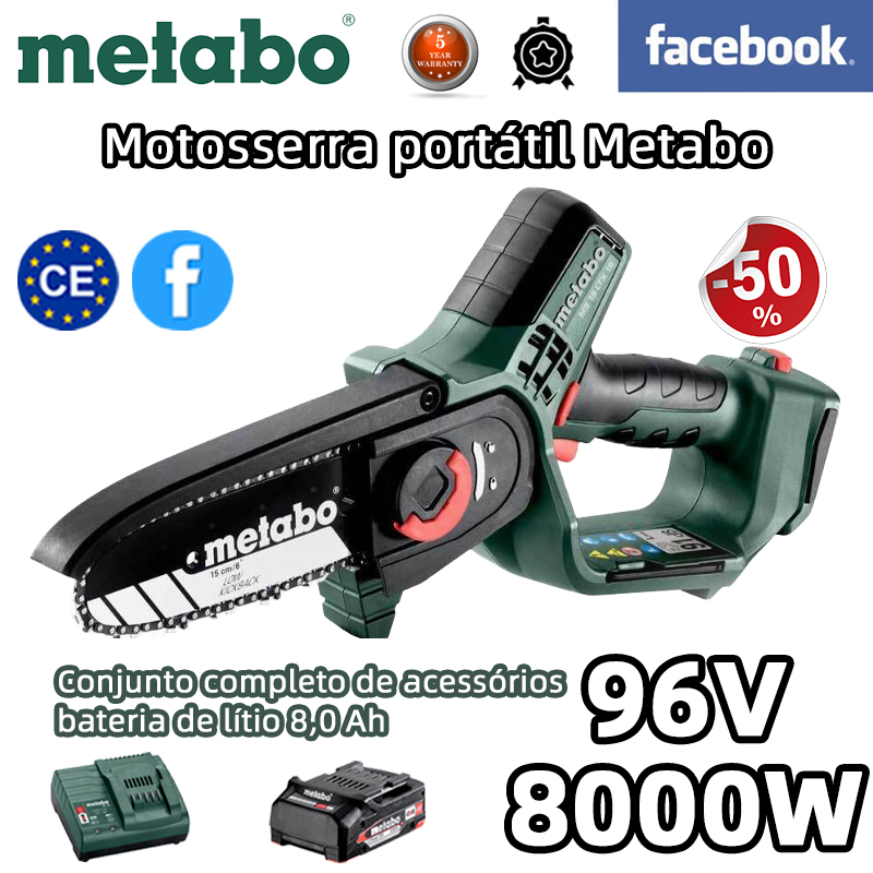 [Comprimento da placa guia: 8 polegadas] Motosserra elétrica de lítio 8000 W com bateria de lítio 96 V / 8,0 Ah, carregador, placa guia, corrente * 2, caixa de ferramentas